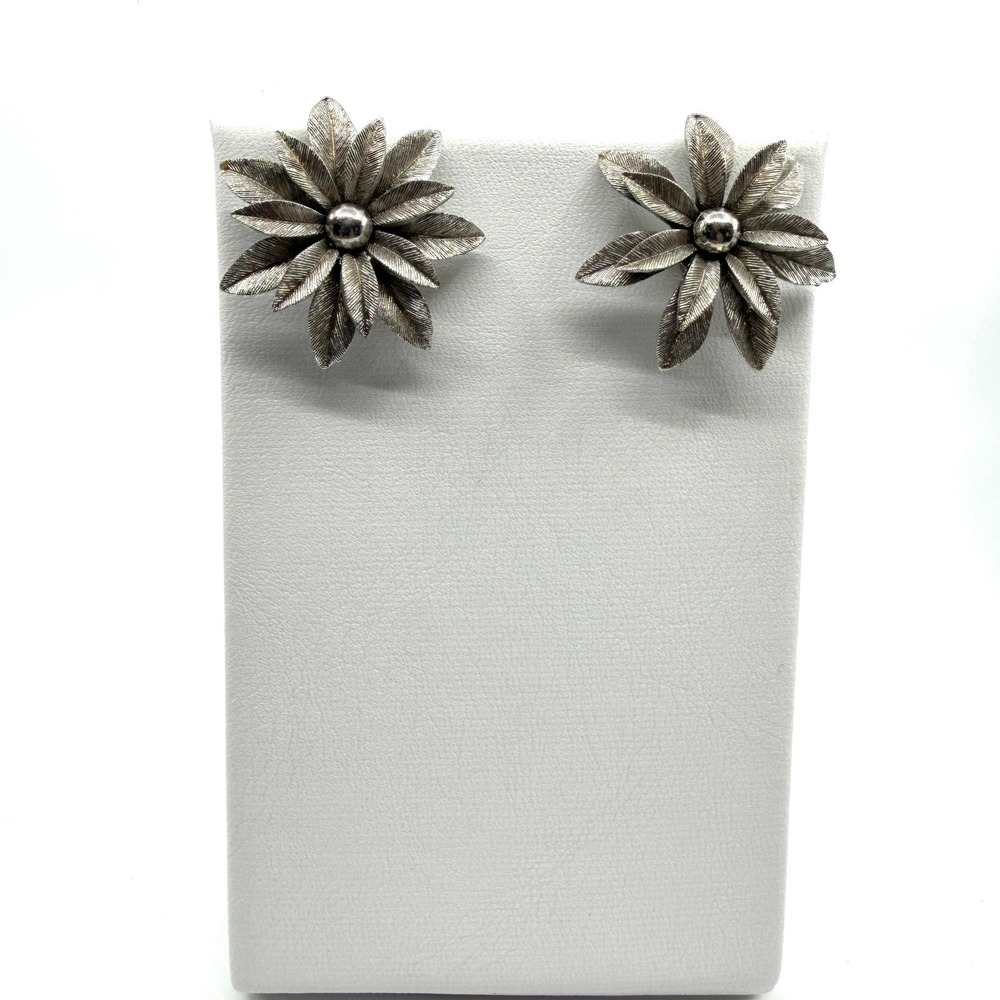 Silver Tone Floral Statement Earrings - Trendy Botanical Jewelry Gift